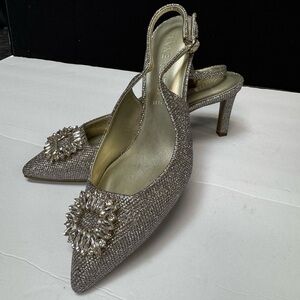 Anne Klein Rachela Glittery Slingback Rhinestone Dress Formal Shoes - Size 8.5